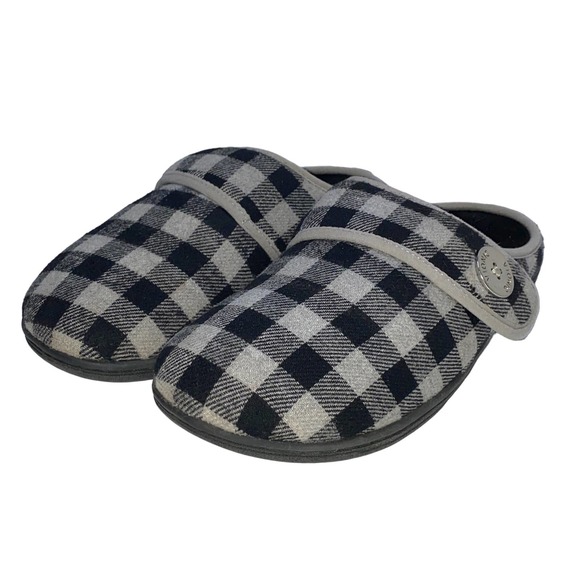 Vionic Sadie Gray Plaid Checkered Slipper Mule Adjustable Strap Orthotic sz 7 - Picture 5 of 12